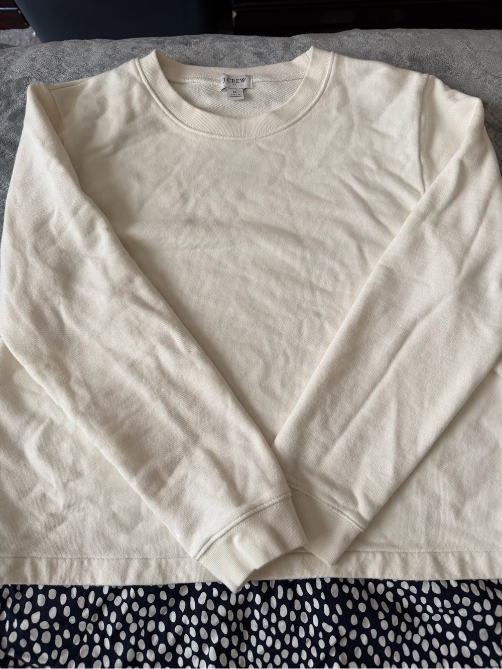 J.Crew Ivory White Crewneck Sweatshirt w/ Polka Dot Hem